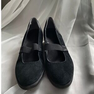 Vionic Mary Jane Suede Black Wedge Shoes 9.5‎ Ballet Twee Work Cottage Classic